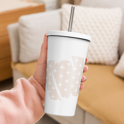 Insulated tumbler with a straw